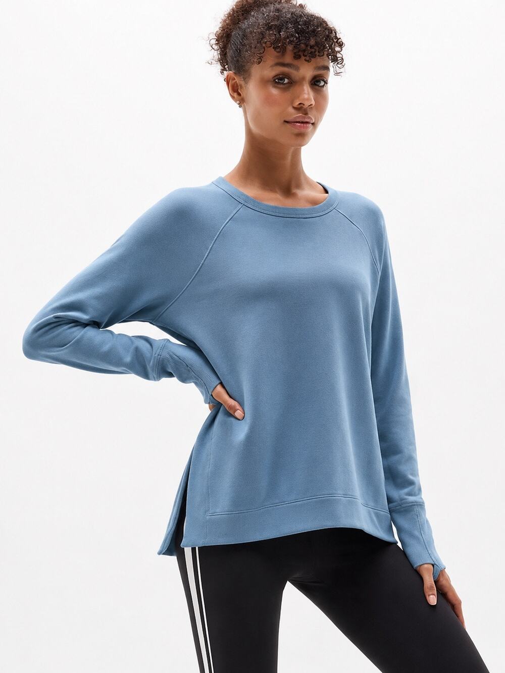 Athleta | Blue Relaxed Luxe Crewneck Long Sleeve Athlesuire Workout Activewear